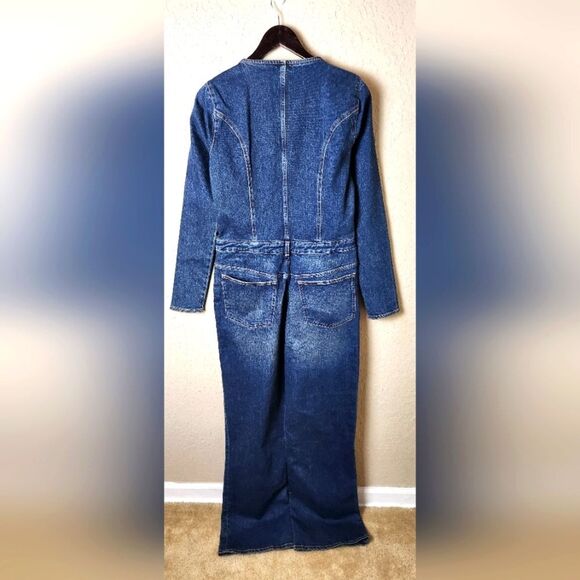 Zara Full Denim Jumpsuit With Front Zip Long Sleeve Size XL - Picture 5 of 11